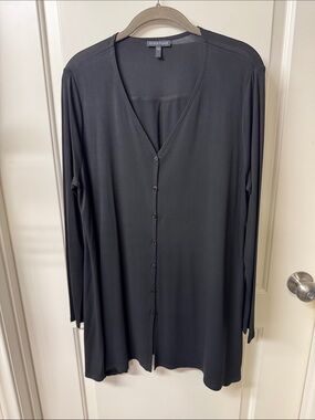 Eileen Fisher Black Long V-Neck Button Down Tunic